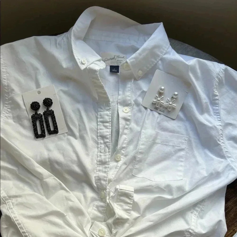 BUNDLE: womens Universal Thread shirt & Forever 21 pencil skirt + earrings. - Picture 2 of 16